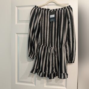 Striped Black and White Women's Skort with Drawstring Waist